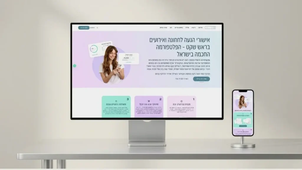 Hebrew event management and RSVP platform website mockup on desktop monitor and mobile screen by Rimon Babu