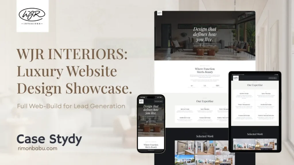 WJR Interiors luxury interior design website showcase on desktop, tablet, and mobile screens by Rimon Babu